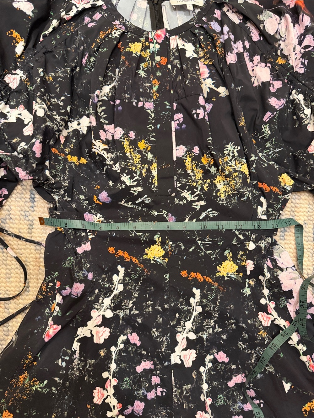 3.1 Phillip Lim Black Floral Pleated Dress with Pink & Green Accents - Picture 3 of 11